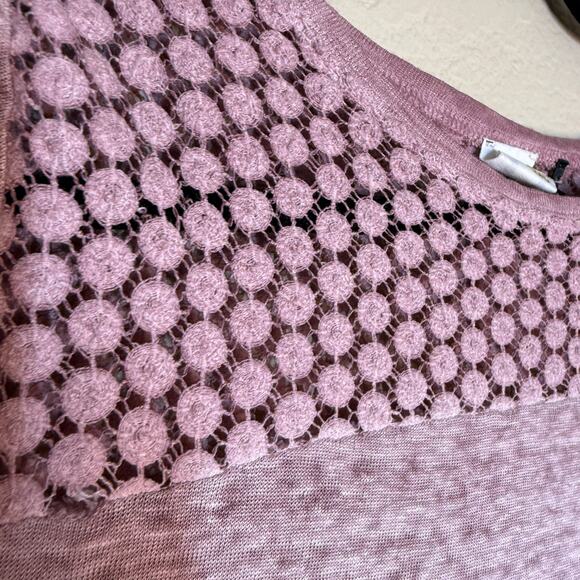 Akemi + Kim Anthropologie Top Womens Small Pink Linen Lace Comfort Long Sleeve - Picture 8 of 9